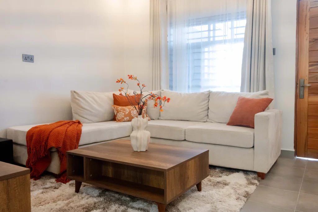 Living and Dining Room at Modern 1BR with Bathtub, a Serenita Collection serviced apartment in Arusha, Tanzania