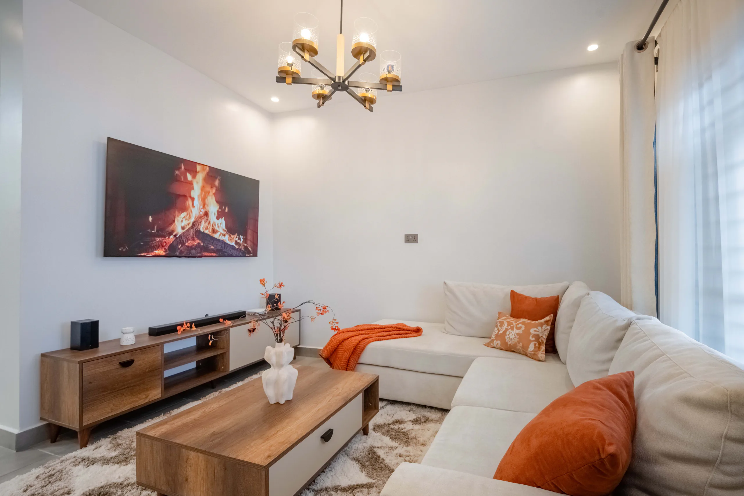 Living and Dining Room at Modern 1BR with Bathtub, a Serenita Collection serviced apartment in Arusha, Tanzania